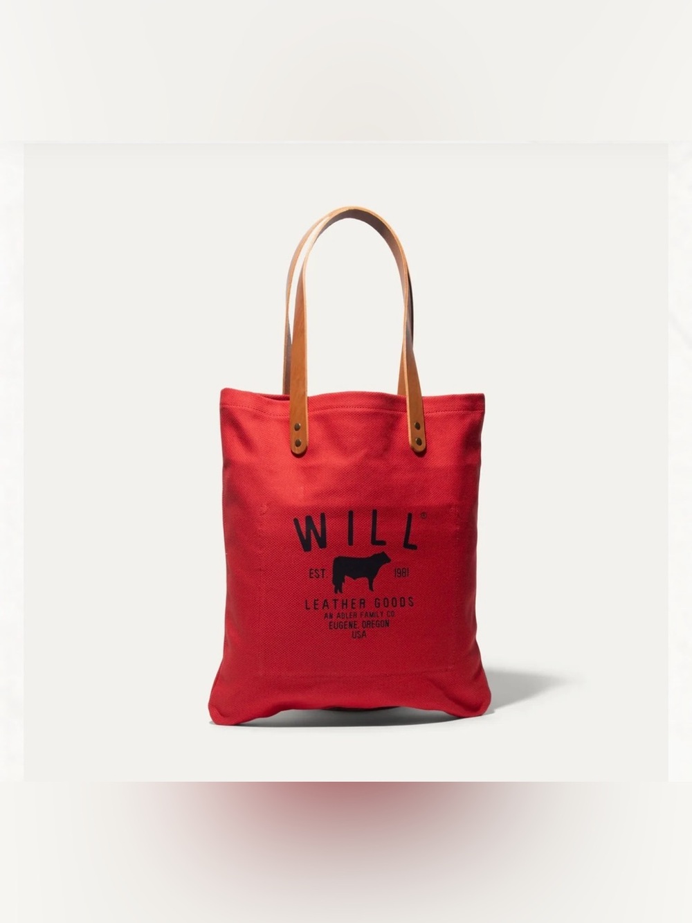 Will Leather Goods Red Canvas Tote with Tan Leather Handles